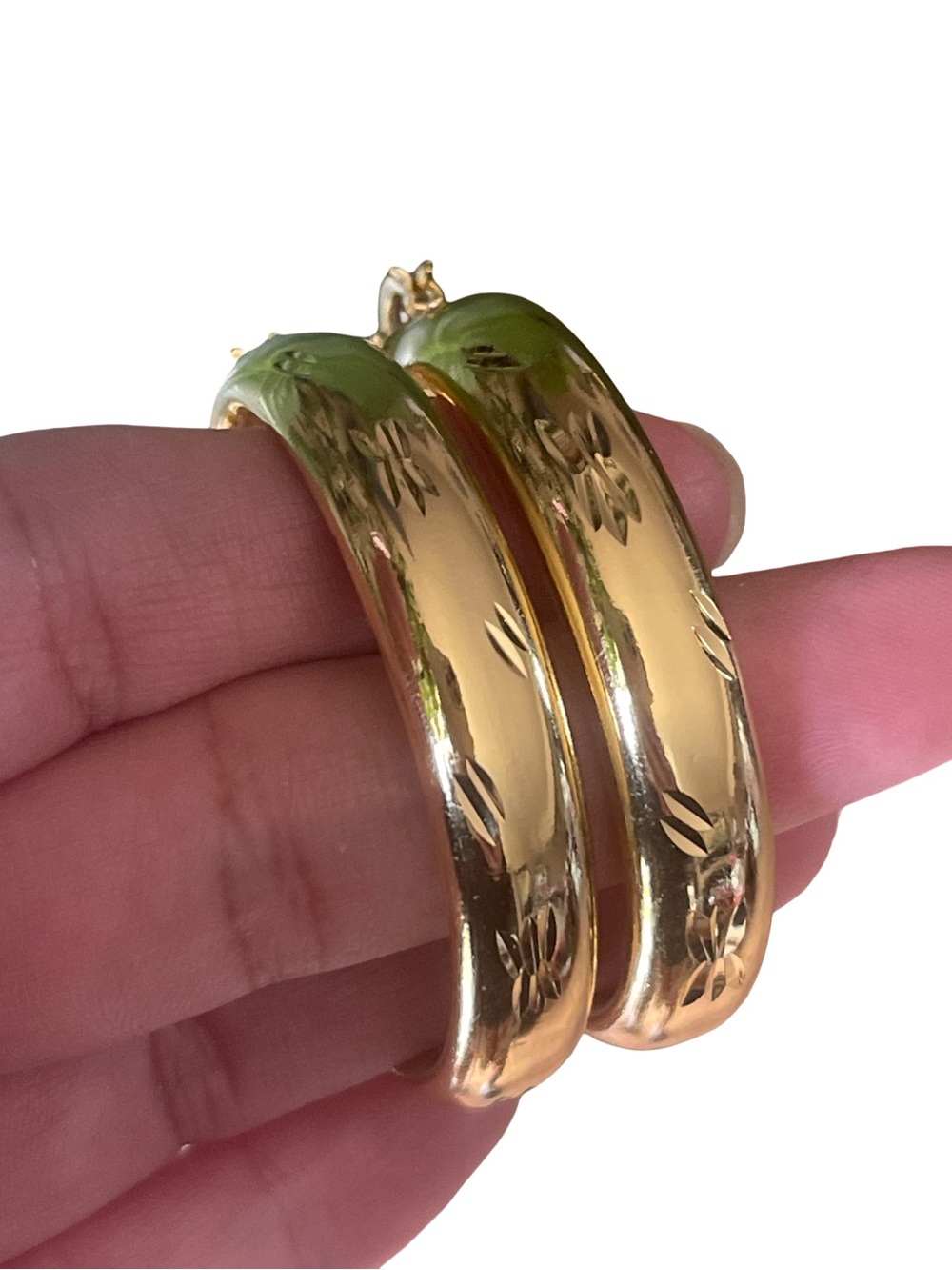 Gold Tone Floral-Engraved Hoop Earrings - Picture 2 of 3